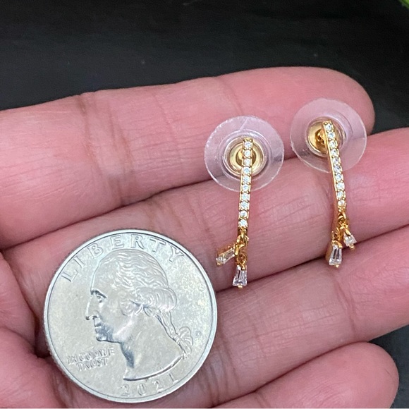 CRISTALLO CZ Cubic Zirconia Pave Gold-tone Drop Earrings - Picture 7 of 12